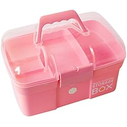 Maissine Boîte de Médecine, Boîte de Premiers Secours Portables, Mallette médicale avec Compartiment et Poignée de Transport pour la Maison, 31,5 × 21 × 19,5cm (Rose)