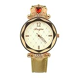 Luckhome Uhren Sport Leder Armbanduhr Luxus Coole Mode Datum Lässige Analoge Uhr Damen Metall Quarz Gürtel Zifferblatt Mit Diamant Damenuhren (Gold)