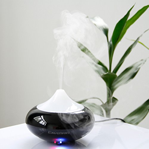 Luftbefeuchter LED Aromatherapie Essential Oil Diffuser Tragbar Überschall Aroma Diffuser Luftbefeuchter Raumbefeuchter mit 7 Farbenwechsel 140ML Schwarz für für Yoga