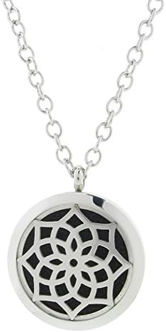 Essential Oil Aromatherapy Diffuser Necklace with 6 Colors Refill Pads(Silver-LotusMandala)