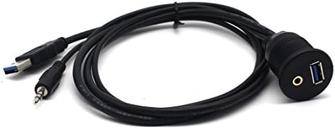 Fiimi USB 3.0 &amp; 3.5mm AUX extension Flush Mount Cable,Used for AUX Car Bike Boat Motorcycle (1 meter)