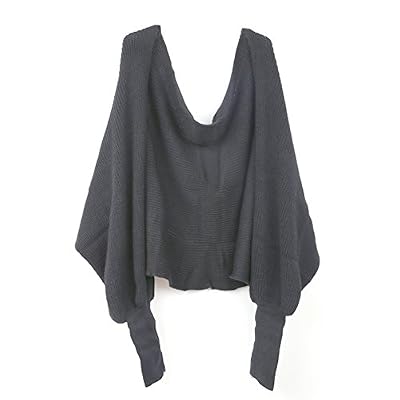 WINOMO Automne hiver unisexe tricoté écharpe châle de Cape avec manches gris foncé