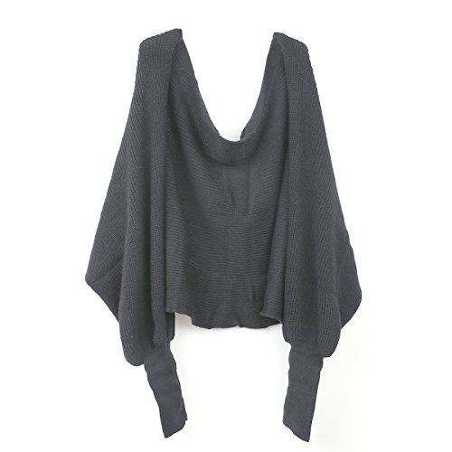 WINOMO Automne hiver unisexe tricoté écharpe châle de Cape avec manches gris foncé