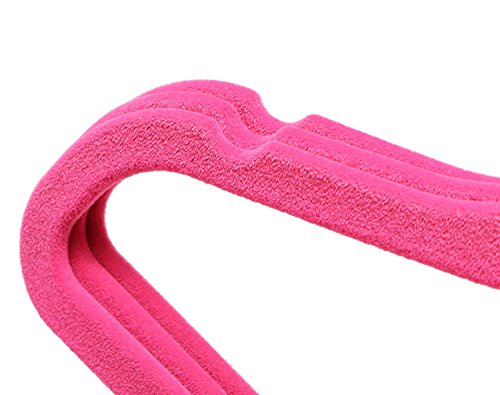 logei® 30St Samt Baby Kinder-Kleiderbügel Kleiderbügel mit Hosenstange Anti-Rutsch Flordecke Beflockung Superdünn, Rosa - 3