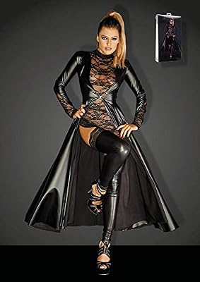 Noir Handmade F128C Long Manteau Powerwetlook Divalicious Taille S