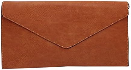 New Ladies Faux Leather Style Envelope Evening Clutch Bag Women Wedding Purse (BROWN)