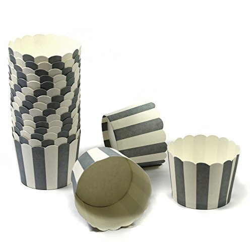 50 Frau Wundervoll Muffin Backformen aus stabilem Papier, klein Ø 5 cm, grau-weiße Streifen / Muffinförmchen / Cupcake Backformen / Muffindeko aus stabilem Papier