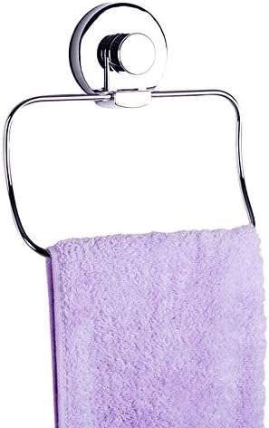 Lonior Vacuum Suction Cup Towel Ring 403 Stainless Steel Towel Holder Hanger Bathroom Square Towel Rail Rack No Drilling Towel Shelf Chrome Finish, Silver