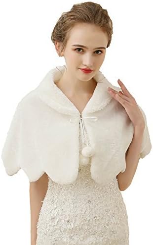 Women Bridal Shawl Faux Fur Wrap New Shrug Scarf Ladies Stole Cape Ivory Cloak 064
