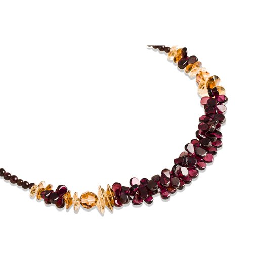 Janeo Pendants and NecklacesWomens Pear Drops and Beads Swiss Crystal Elements Necklace in Amethyst & Fuchsia or Topaz, Round Beads & 14K Gold Plated Fasten. Classic Vintage Neckwear for Her Sale Under £10