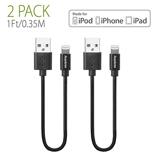 [Apple MFi Certified] Avantree 2 Pack Short Apple Lightning Cable 1ft for iPhone X, 8, 8 Plus, 7, 7 Plus, 6s, 6, 6 Plus, 5 iPod iPad, High Speed Data Sync and Charge Cable - Black