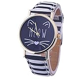 Frauen Uhren,Moeavan Frauen-Katzen-Muster-Freigabe-analoge Damen-Armbanduhren-Mädchen passt lederne weibliche Uhren auf (Weiß)