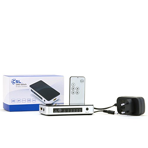 CSL – UHD (4K) HDMI SWITCH inkl. ARC (Audio Return Channel) | 3D Ready / Full HD 1080p / ULTRA HD 2160p / Dolby True HD | ARC und CEC | 5 Port (5 x IN / 1 x OUT) Verteiler / automatischer Umschalter 5 auf 1 | Metallgehäuse | inkl. Fernbedienung und Netzteil - 5