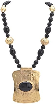Ornamenta Handmade Beaded Long Necklace with Chunky Metallic Pendant For Girls and Women