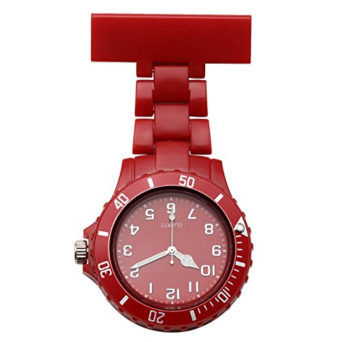 JSDDE Uhren,Schwesternuhr Trend Design Silikon Beschichtung Krankenschwesteruhr Taschenuhr Analog Quarzuhr(Rot)
