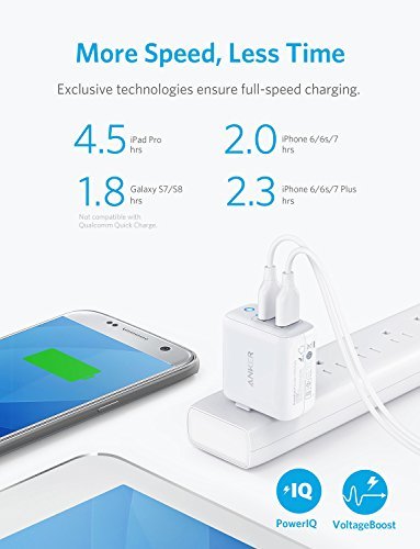 [Upgraded] Anker PowerPort II with Dual PowerIQ Ports, 24W Ultra-Compact Travel Charger with Foldable Plug, for iPhone X/8/7/6s/6 Plus, iPad Pro/Air 2/mini 4, Samsung S5, and More