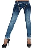 Starke Details L368 Damen Jeans Hose Boyfriend Damenjeans Harem Baggy Chino Haremshose, Farben:Blau;Größen:38 (M)