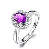 AnazoZ Schmuck Ring Silber 925 Damen Hochzeitsringe Echt Amethyst Jahrestag Rund Trauring Geschenk für Frauen Größe 60 (19.1)
