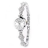Pu Ran Frauen Legierung Quarz Analog Blume Strass Armband Armbanduhr - Silber