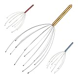 Relaxdays Masseur de tête 12 Branches Appareil Massage Cuir chevelu frissons araignée métal, Jaune, Aluminium, INOX, Or, 9 x 9 x 25,5 cm