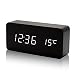 Produktbild Hipsteen Mini Rechteck Nachmachen Hölzerne Doppel-Bildschirm Weiße LED Tisch Uhr Sprachaktivierter Digital Wecker - Schwarz