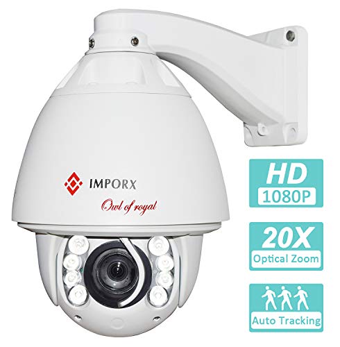 IMPORX Caméra PTZ Auto Tracking IP Surveillance Exterieure CCTV prise en charge ONVIF&Blue Iris,étanche 1080P 20X zoom,distance IR de 400 ft,avec chauffage, ventilateur et essuie-glace