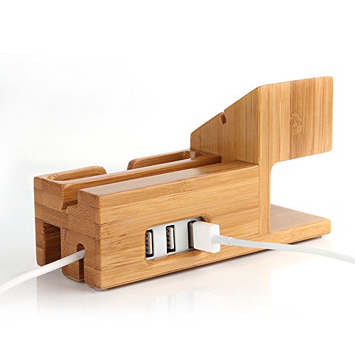 Efanr bambÃ¹ legno 3Â porte USB stazione di ricarica multifunzione caricabatteria da tavolo dock supporto supporto per iPhone 7/6s/6/5s smartphone Apple Watch 38Â mm/42Â mm
