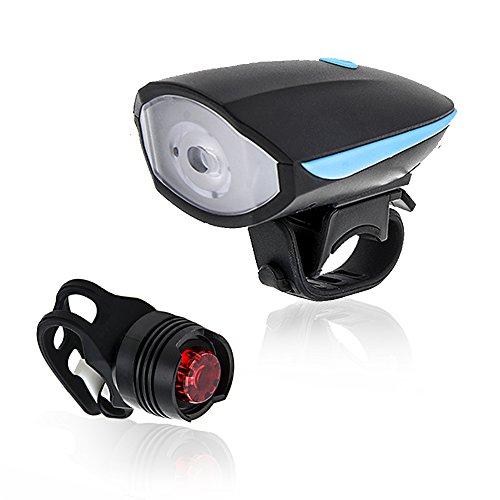 Agapo LED Fahrradlampe Set mit klingel Fahrradhorn Fahrradhupe mit 2 Tönen Frontlicht und Rücklicht Wiederaufladbare 250lm 3 Licht-Modi - 5