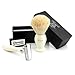 Haryali london Hand Assembled Sophist Collection Elegantly Designed White Badger Hair Shaving Brush With Safety Razor & Pack Of Wilkinson Blades.