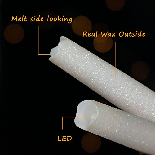 DFL Stabkerzen Batteriebetriebene flammenlose Wachs Geschmolzene Led Spitzkerzen, 6 Stunden-Timer, 23 cm, weiß funkelnden Glitter, 2er-Pack - 6