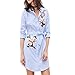 Produktbild Hemdkleid Damen Party Kleider Lange ÄRmel Gesticktes Blumenhemd Kleid By Dragon (M, Blau)