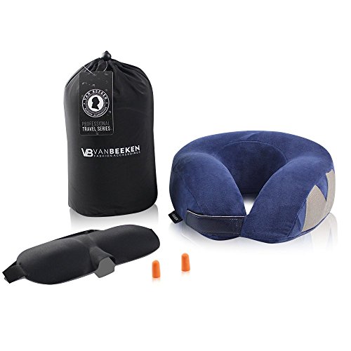 Reise-Nackenkissen Nackenhörnchen – aus weichem, bequemen Memory-Schaum-Stoff – flauschiges Nackenstützkissen zum Reisen mit GRATIS Schlafbrille, Ohrenstöpsel und Tragetasche | VAN BEEKEN Reisekissen - 4