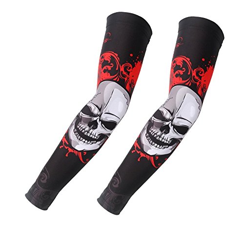 Yamyannie Paire Faux Temporaire Doux Tatouage Manches Corps Art Bras Bas Halloween été Pour Hommes Femmes Couleur Red Skull Taille M