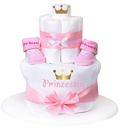 Preisvergleich Produktbild Trend Mama Windeltorte rosa Mädchen Lätzchen Babysocken Prinzessin goldene Krone