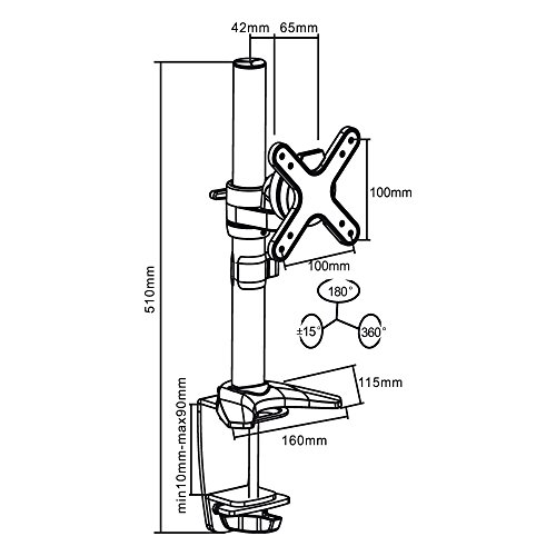 PureMounts PM-STYLE-DM-23A Schreibtisch Halterung für Monitore bis 71cm (28 Zoll), schwenkbar, neigbar, drehbar, VESA 100 - 6