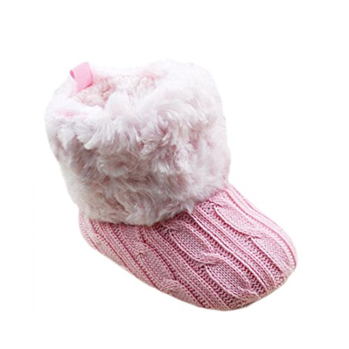 Etosell Newborn Crochet/Knit Fleece Boots Toddler Girl Wool Snow Crib Shoes Booties (S/0-6 Months, Pink)