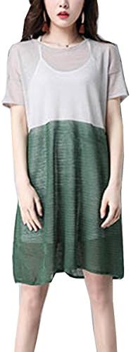 Madam Loose Short Sleeved Cotton Linen Short Skirt,Green-L