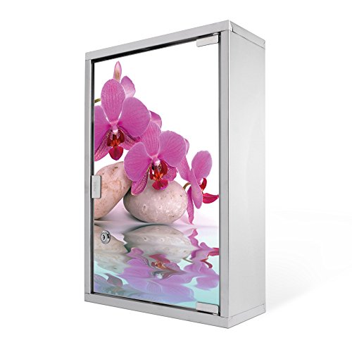 Medizinschrank groß Edelstahl abschließbar 30x45x12cm Arzneischrank Medikamentenschrank Hausapotheke Erste Hilfe Schrank Motiv Orchidee
