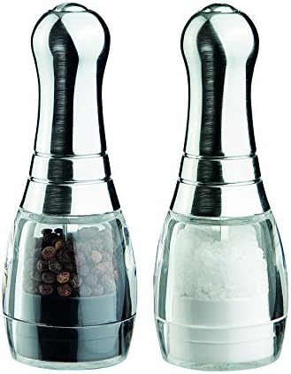DMD Mini Skittle Salt and Pepper Mill Set with Chrome Plated Top, Clear