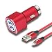 Produktbild Mini Auto Ladegerät mit USB Kabel, Unionup Dual USB Kfz AutoLadegerät 2-Port 24W 5V / 4.8A mit Aluminium-Legierung Gehäuse iSmart Technologie für iPhone X / 8 / 7 / 7 Plus / 6s / iPad Pro / Andriod / Galaxy S7 / S7 Edge / S6 Edge / LG G10/ Nexus / Motorola / Blackberry / Powerbank / externer Akku[Rot]
