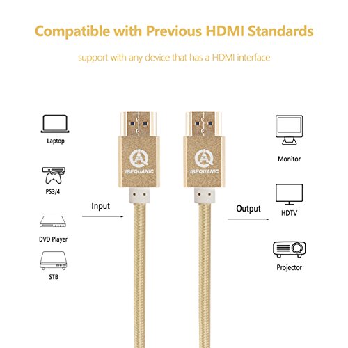 IBEQUANIC HDMI Kabel 3M,Hochgeschwindigkeits HDMI Kabel 2.0 ,1.4a(Ultra HD, 4K, 3D, Full HD, 1080p, HDR, ARC, Highspeed mit Ethernet) Golden 10ft - 3