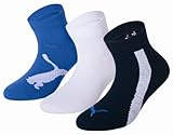 Calcetines con varios modelos Puma Kids Lifestyle Quarters 3P - Calcetines de deporte con estampado infantil, Multicolor (Marine/Gris/Azul), talla 35-38 EU