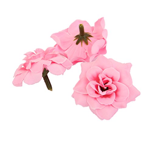 50 Stk. Seide Rosen Künstliche Braut Clips Hochzeit Dekoration Blumenköpfe (Rosa)