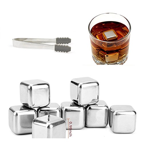 Stahl Eiswürfel, tpfocus 8 PCS Edelstahl Chillen Wiederverwendbare Eiswürfel mit Tablett & Tong - 6