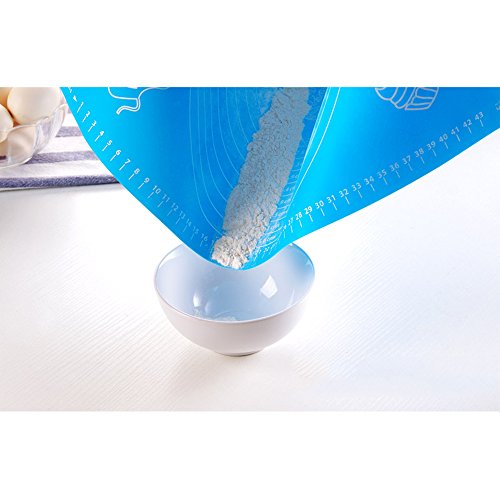 ilauke DIY Silikonpad Teigmatte 50*40cm mit Größe Zeichnen und Teigroller 33cm Ausrollstab Silikon-Arbeitsmatte Fondant ausrollen Tortendeko Ausstecher Ausstechform Modellierwerkzeug (set blau) - 5