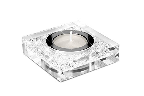 Edler Teelichthalter Lotus 1 mit SWAROVSKI ELEMENTS Kristallen – funkelnde Tischdeko, Muttertags-Geschenk (transparent) - 2