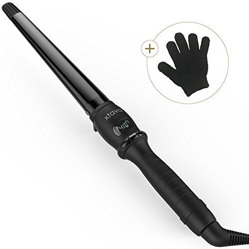 xtava It Curl Wand - Professional Clipless Curling Tong with ¾ to 1¼ Inch Ceramic Tourmaline Barrel - Create Salon Grade Wavy Hair with Cool Tip LCD Display Auto Shut Off Storage Pouch Heat Glove