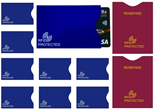 Preisvergleich Produktbild MONVENDO RFID NFC Schutzhüllen Flysecure 10-teilig Blau Bordeauxrot