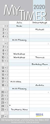 My Timer 2020: Familienkalender mit 2 breiten Spalten. Hochwertiger Familienplaner mit Ferienterminen und Vorschau bis März 2021.