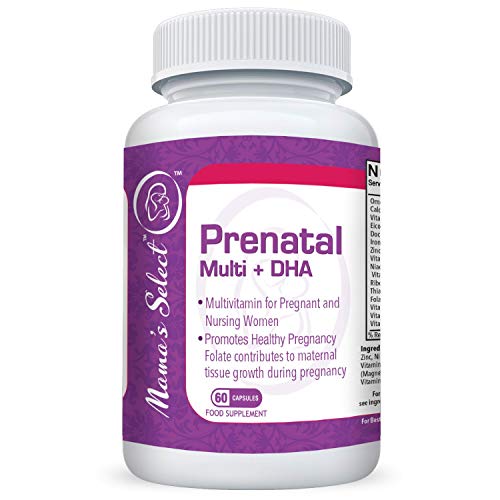 Multivitaminas prenatal y postnatal con DHA - Vitaminas libres de lactosa de Mother's Select - Sin lácteos ni gluten - Ácidos grasos omega 3, ácido fólico, betacaroteno, hierro, calcio y ¡mucho más!